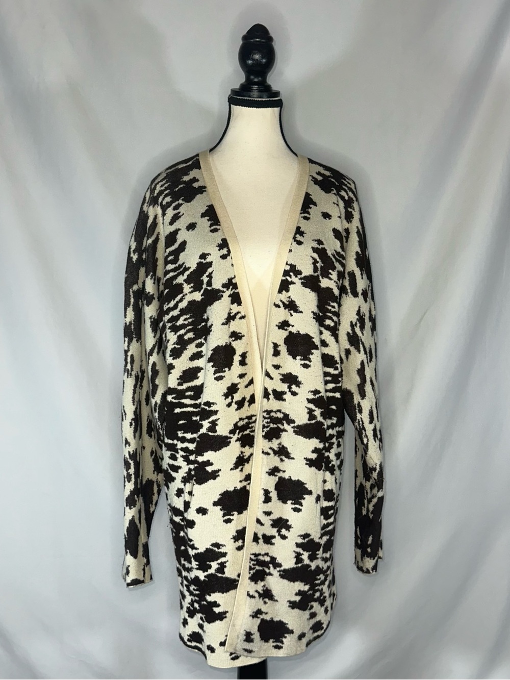 Crazy Train Western Cow Print Duster Cardigan Sweater Size L Pockets